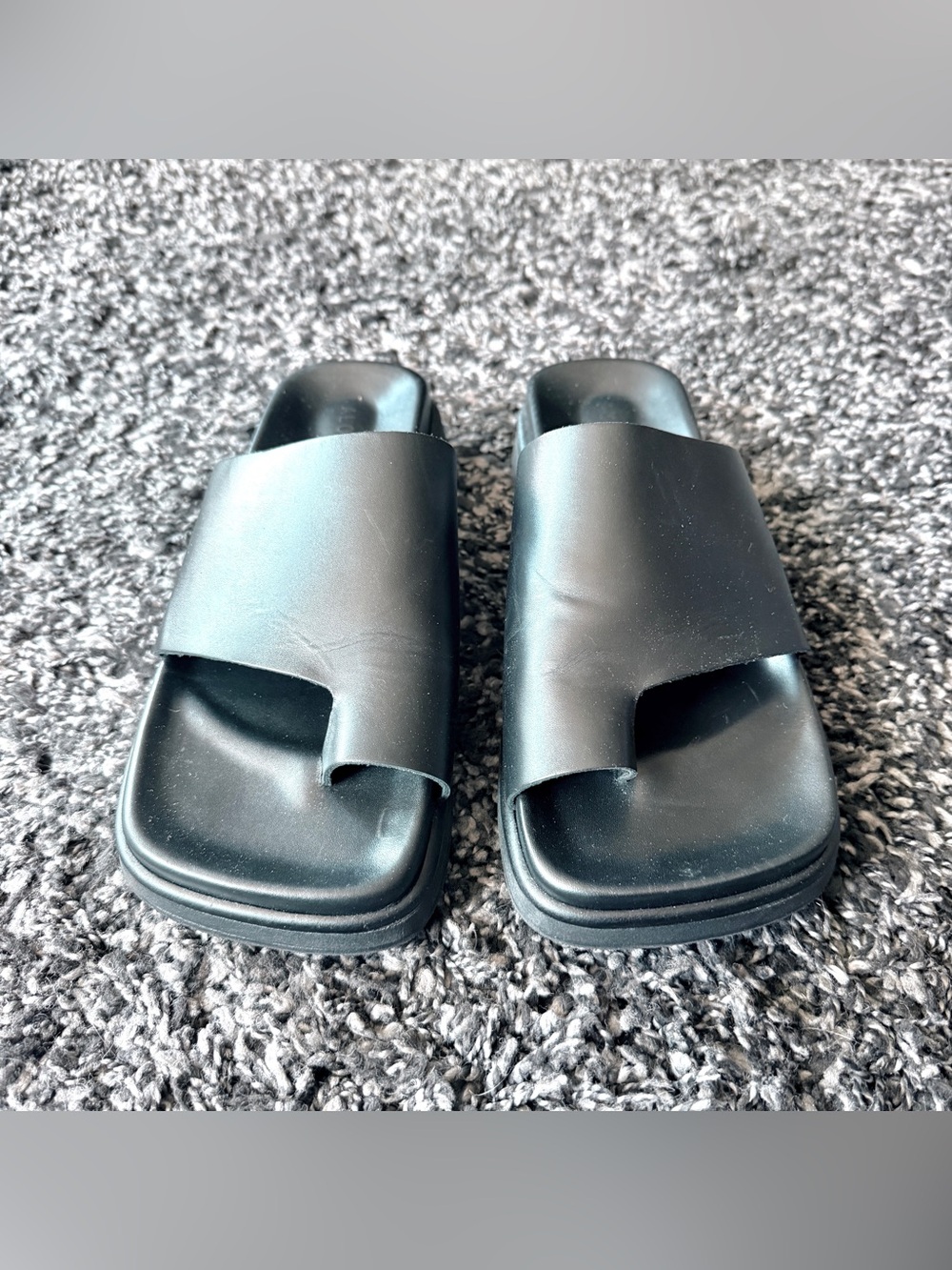 ALOHAS Black Wide-Band Toe-Ring Slide Sandals Size 9.5 40